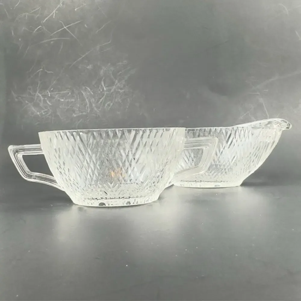 Hazel-Atlas Starlight Clear Creamer & Open Sugar Bowl Depression Glass Vintage